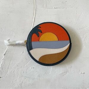 Coach Circle Coin Case Beach Postcard Zip Leather Wallet Gold Dark Orange